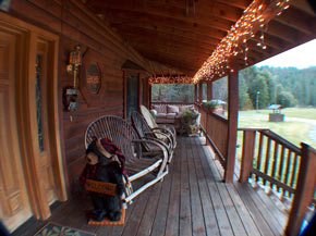 Holiday home porch with lights